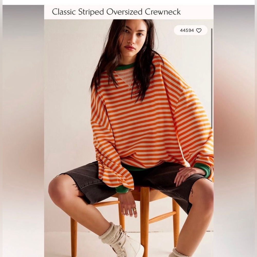 NWOT Free People We The Free Classic Striped Oversized Crewneck.